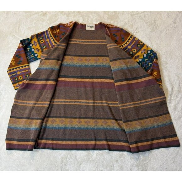 Savanna Jane Sweater Womens Colorful Aztec Open Front Waterfall Boho Size L - Picture 5 of 11